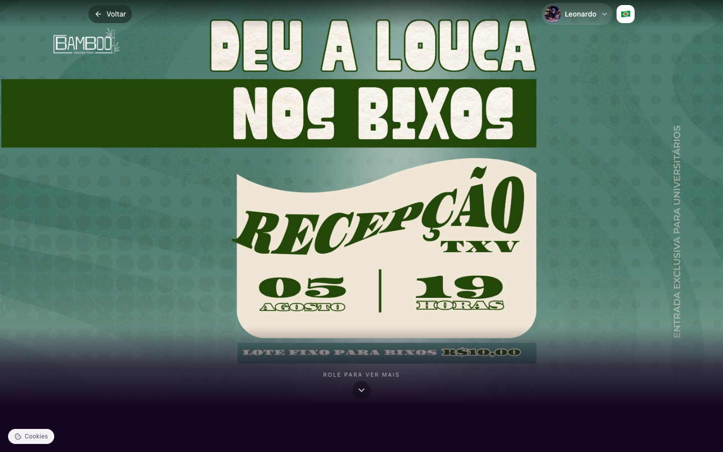 Seleção de ingressos na página pública do evento