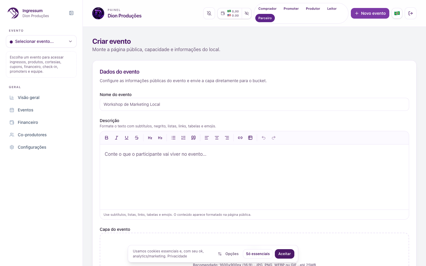 Visão geral financeira do partner