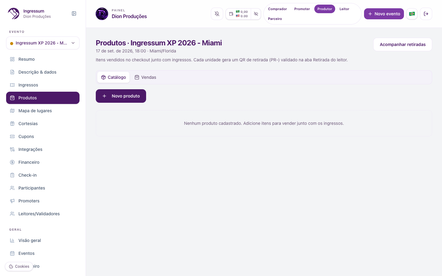 Lista de produtos do evento